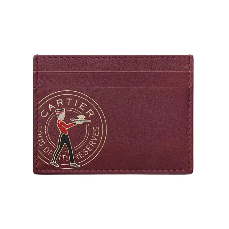 CARTIER Calfskin Card Holder Women's Burgundy-0