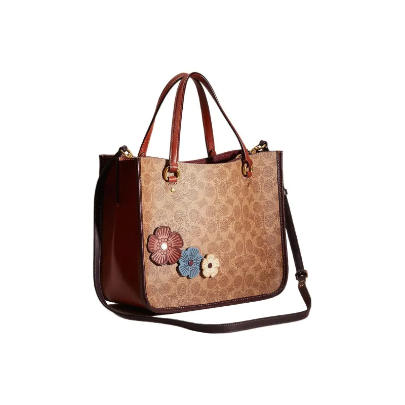COACH Tyler Canvas With Calfskin Shoulder Bag Crossbody Bag Handbag Large Size Women's Brown & Red-1