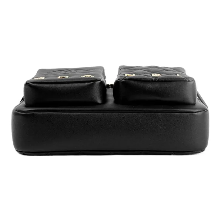 CHANEL 22c Early Spring Sheepskin Camera Bag, Messenger Bag, Shoulder Bag, Crossbody Bag Tubas Women's Black-4