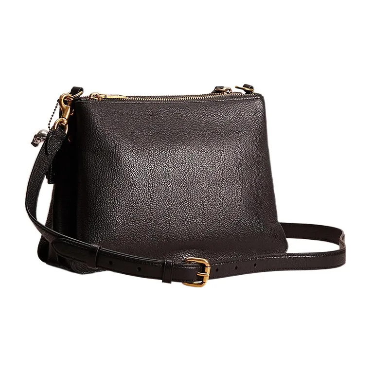 COACH Zip Shoulder Bag Pebbled Leather Portable Crossbody Bag Shoulder Bag Women's Black-1
