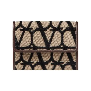 Valentino Leather Detail Card Holder Women's Beige/Black