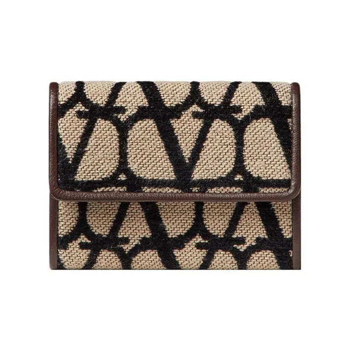 Valentino Leather Detail Card Holder Women's Beige/Black-0