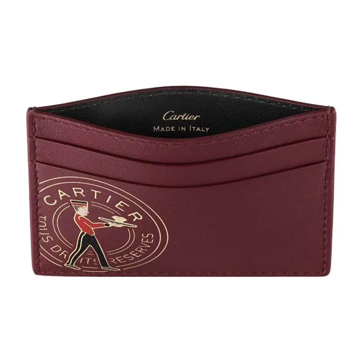 CARTIER Calfskin Card Holder Women's Burgundy-2