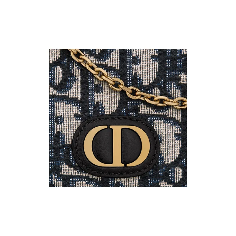DIOR 30 Montaigne Fabric Chain Bag, One Shoulder, Crossbody Clutch Mini Women's Blue/Black-5