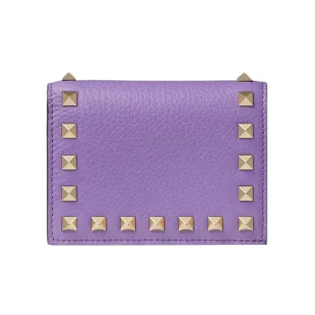 Valentino Rockstud Grained Calfskin Wallet Small Size Women's Purple