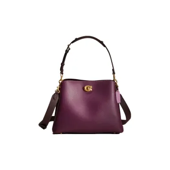 COACH Willow Pebbled Leather Crossbody Handbag, Shoulder Bag Large Size Women's Purple