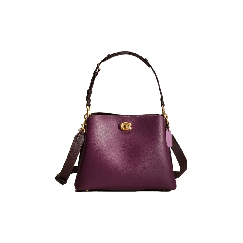 COACH Willow Pebbled Leather Crossbody Handbag, Shoulder Bag Large Size Women's Purple-0