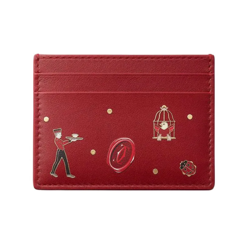 CARTIER Calfskin Card Holder Women's Red-0