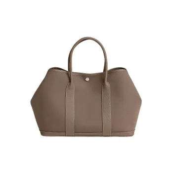 HERMES Garden Officer Canvas With Negonda Cow Leather Garden Bag Handbag 36 Unisex Elephant Gray/Sandy Brown