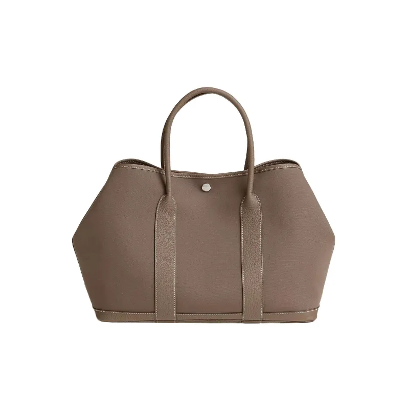 HERMES Garden Officer Canvas With Negonda Cow Leather Garden Bag Handbag 36 Unisex Elephant Gray/Sandy Brown-0