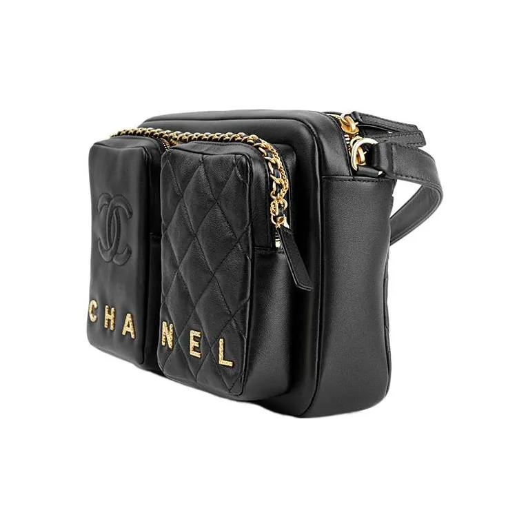CHANEL 22c Early Spring Sheepskin Camera Bag, Messenger Bag, Shoulder Bag, Crossbody Bag Tubas Women's Black-2