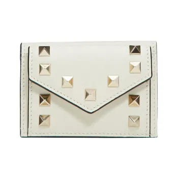 Valentino Rockstud Calfskin Wallet Small Size Women's Light Ivory