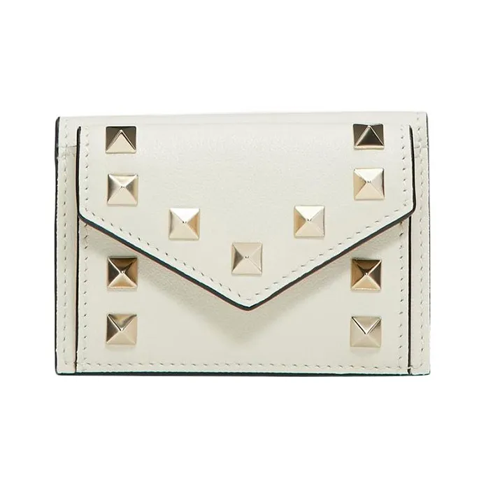 Valentino Rockstud Calfskin Wallet Small Size Women's Light Ivory-0