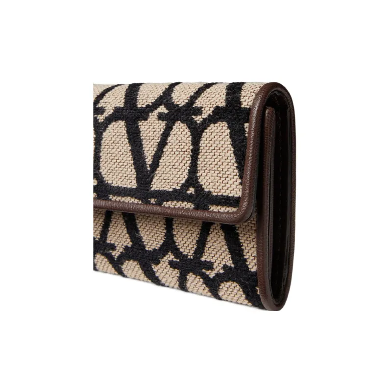 Valentino Leather Detail Card Holder Women's Beige/Black-4