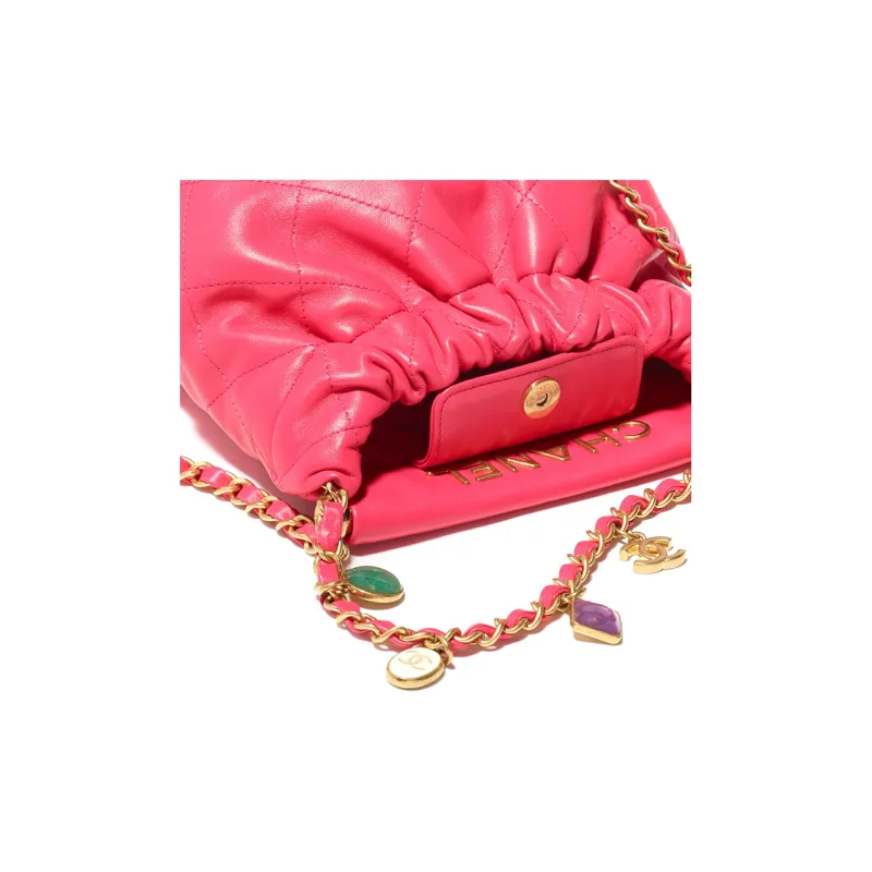 CHANEL Lambskin Bucket Bag, Shoulder Bag, Crossbody Bag Trumpets Women's Rose Red-3