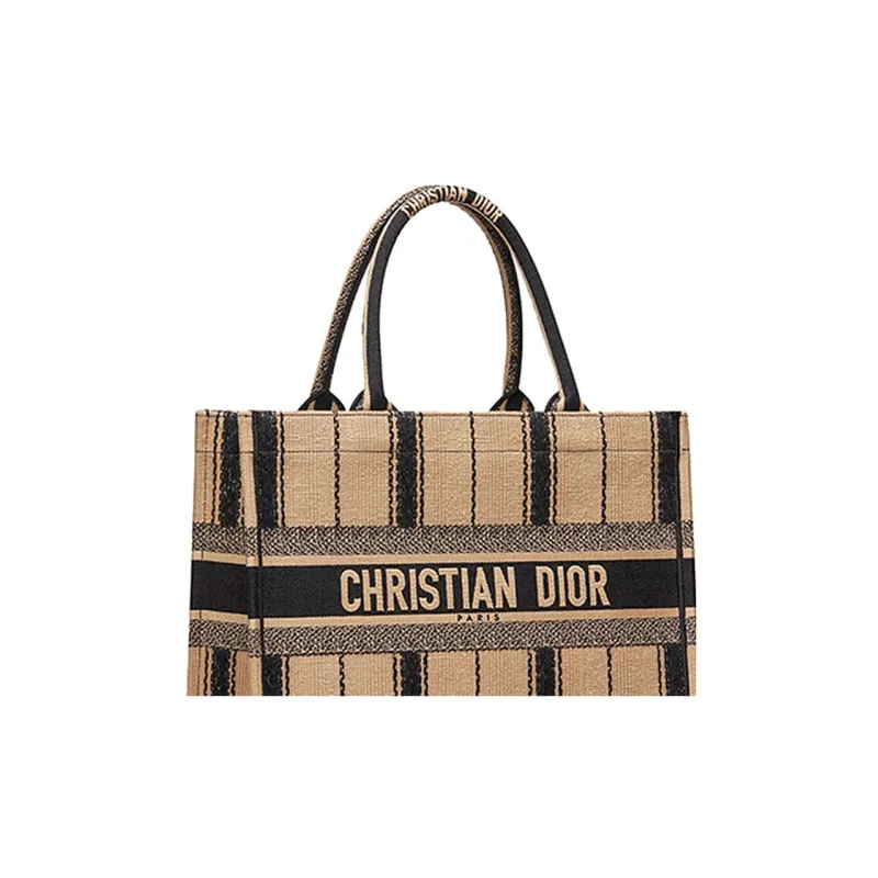 DIOR BookTote Canvas Handbag Small Size Women's Black/Beige-3