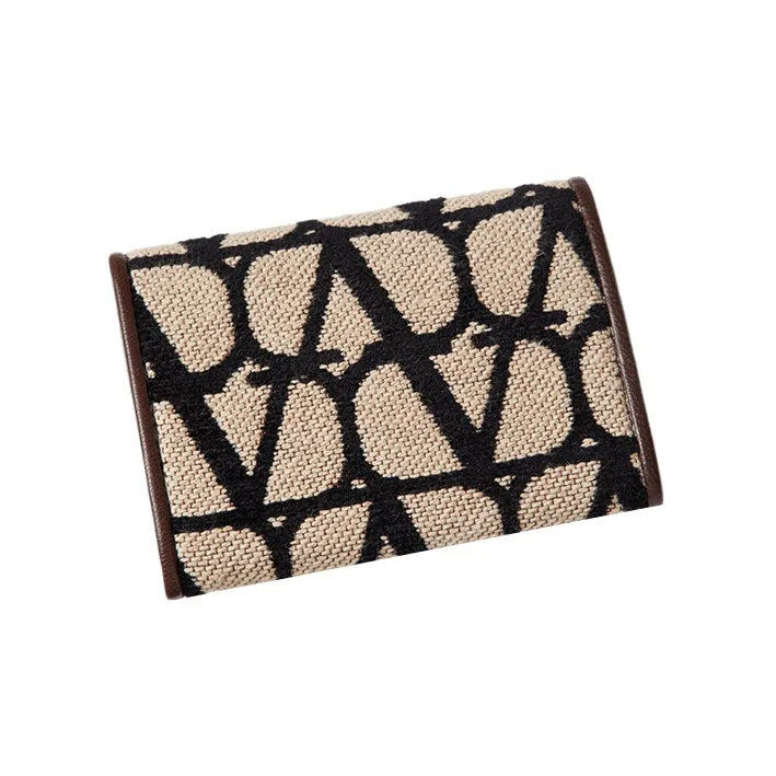 Valentino Leather Detail Card Holder Women's Beige/Black-2