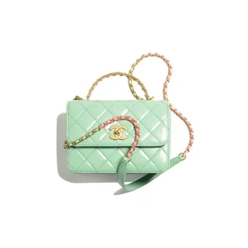 CHANEL Shiny Calfskin Flap Bag Handbag Shoulder Bag Crossbody Bag Mini Women's Light Green