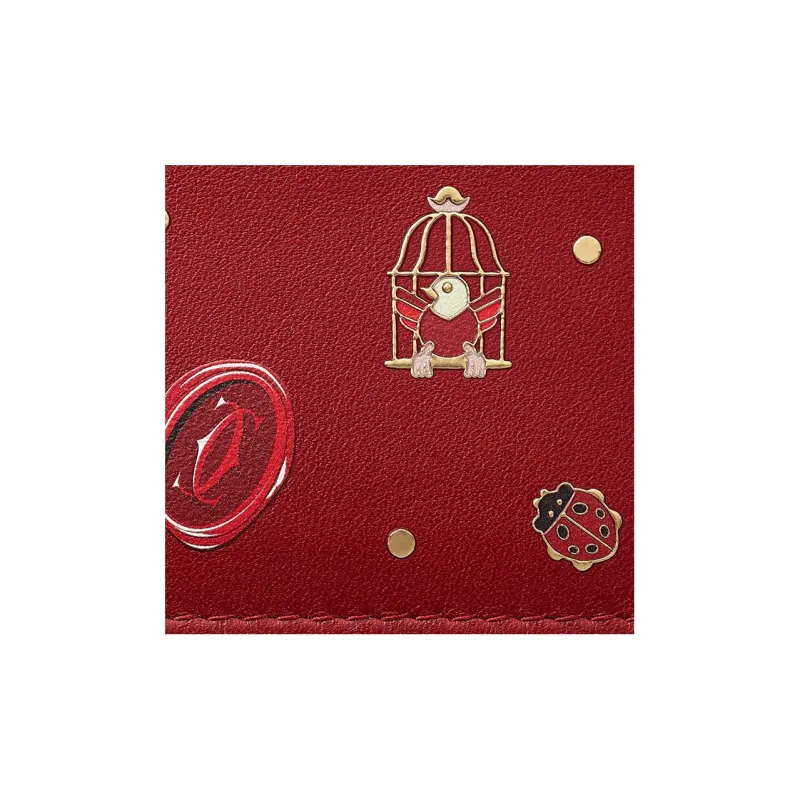 CARTIER Calfskin Card Holder Women's Red-6