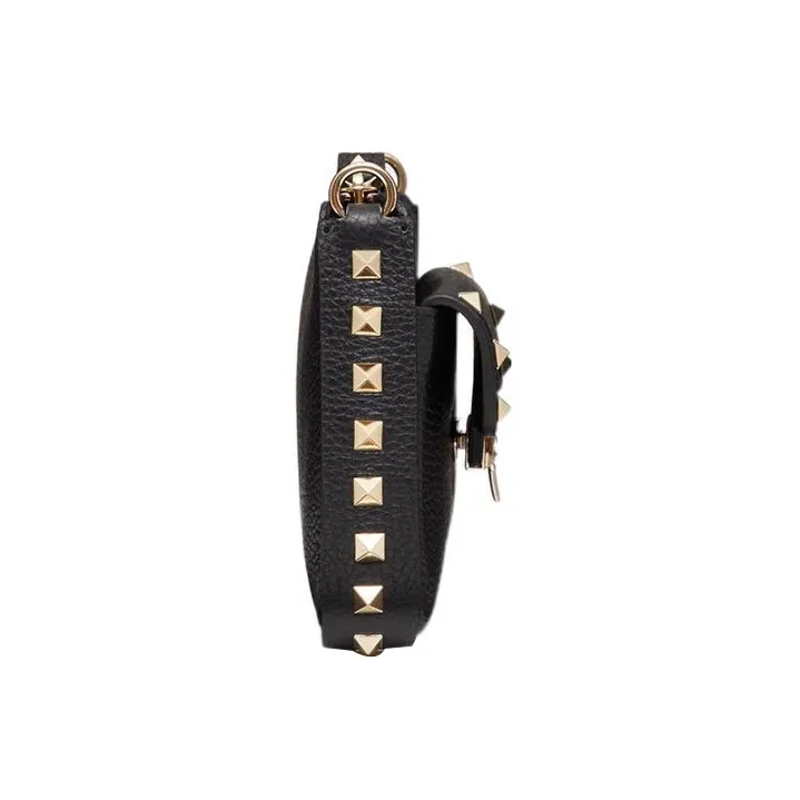Valentino Rockstud Grained Calfskin One Shoulder Crossbody Clutch Women's Black-2