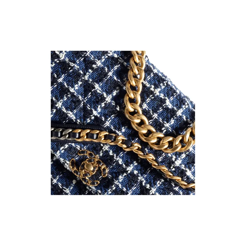 CHANEL 23P SS Cotton Tweed Shoulder Bag, Crossbody Bag Women's Marine Blue/White-3