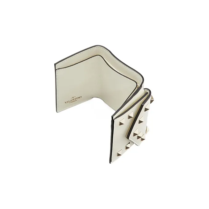 Valentino Rockstud Calfskin Wallet Small Size Women's Light Ivory-3