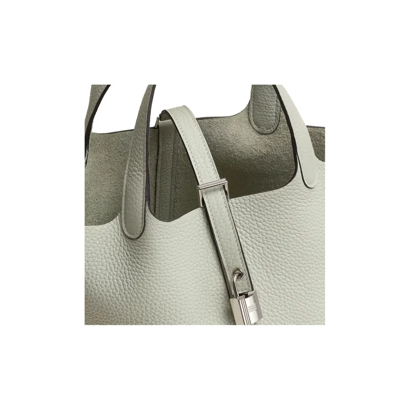 HERMES Picotin Lock Clemence Bullock Leather Basket Bag, Bucket Bag, Handbag 18 Women's 0W Gris Neve Crystal Gray-7