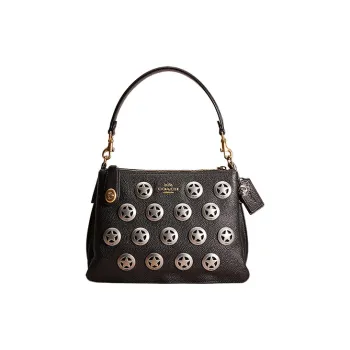 COACH Zip Shoulder Bag Pebbled Leather Portable Crossbody Bag Shoulder Bag Women's Black