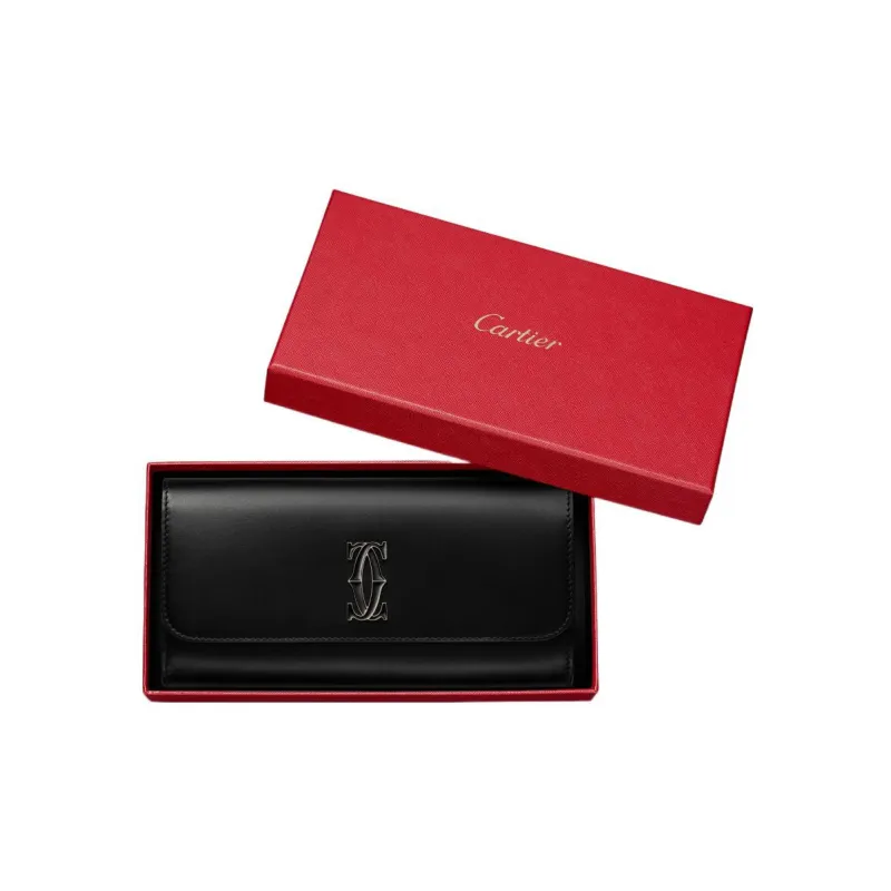CARTIER Calfskin Wallet Women's Black-3