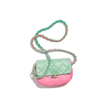 CHANEL Shiny Lambskin Flap Bag, Shoulder Bag, Crossbody Bag Mini Women's Light Green/Pink/Red