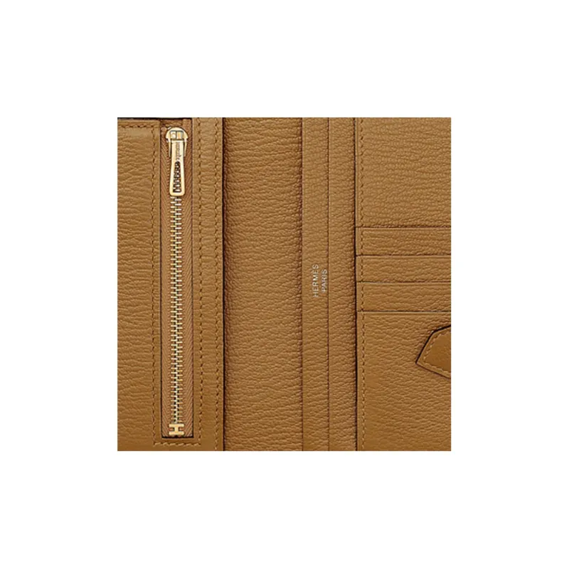 HERMES Bearn Mysore Goat Skin Short Wallet Women's 2H Kraft Paper Color-2
