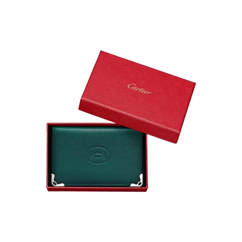 CARTIER Must De Cartier Calfskin Card Holder Men's Peacock Green-3