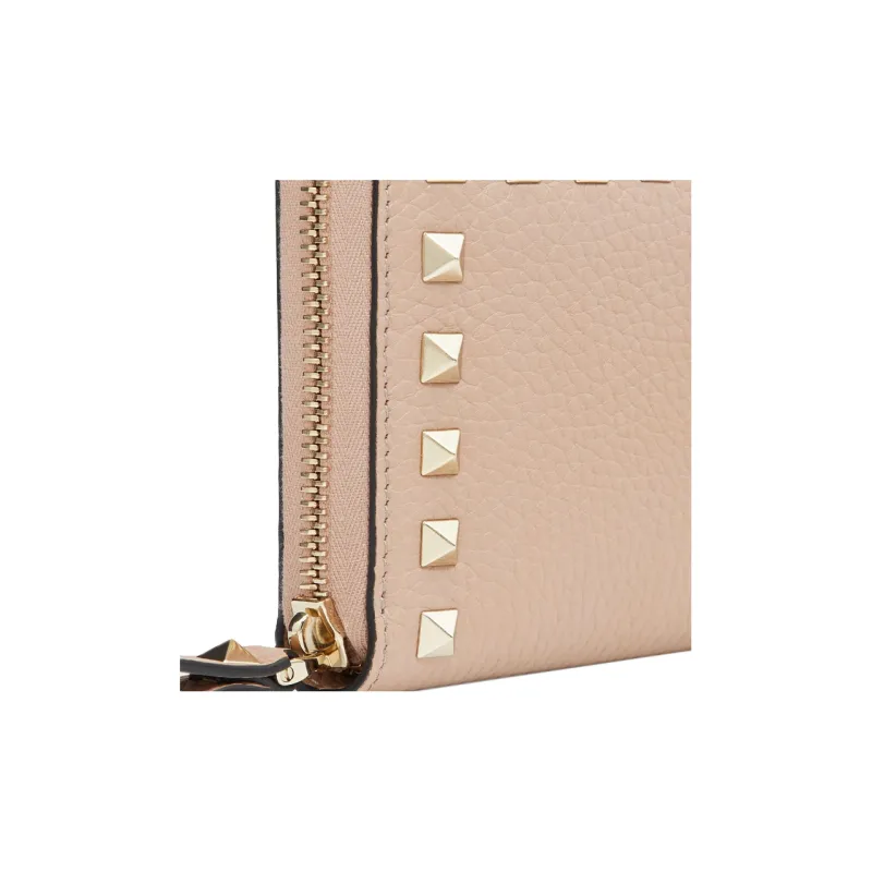 Valentino Rockstud Grained Calfskin Wallet Women's Pink-4