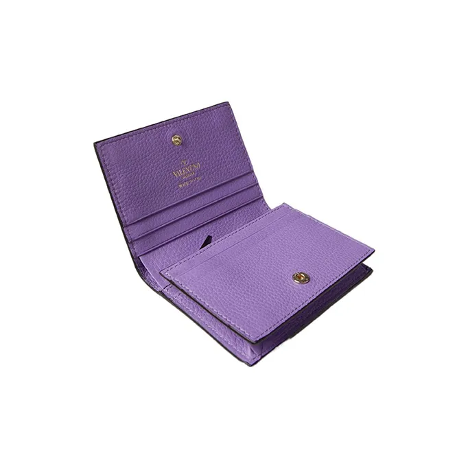 Valentino Rockstud Grained Calfskin Wallet Small Size Women's Purple-3