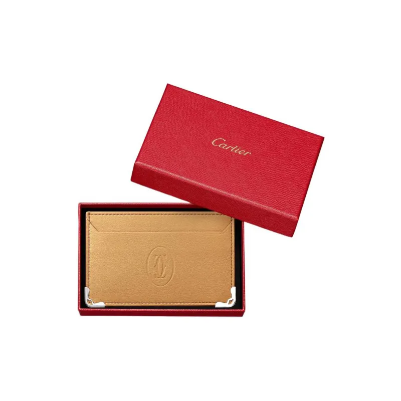 CARTIER Must De Cartier Calfskin Card Holder Women's Brown Yellow-3