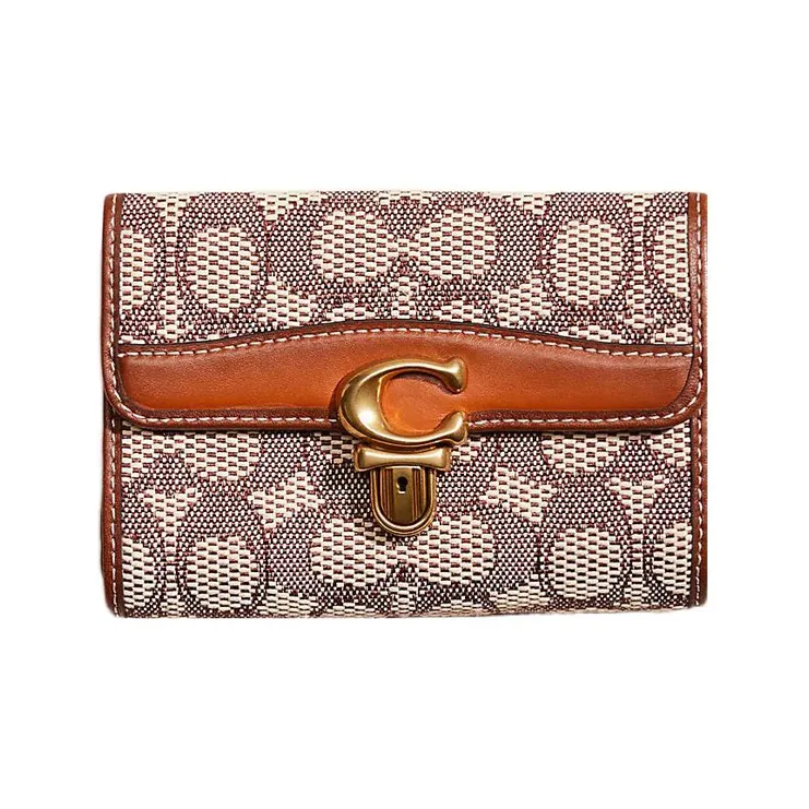 COACH Studio Jacquard With Glove Tanned Leather Wallet Mini Women's Brown-0