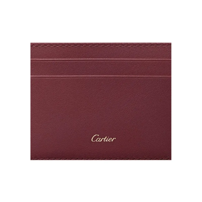 CARTIER Calfskin Card Holder Women's Burgundy-5