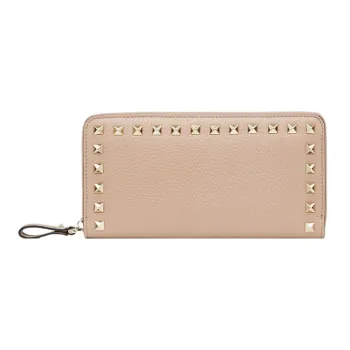 Valentino Rockstud Grained Calfskin Wallet Women's Pink