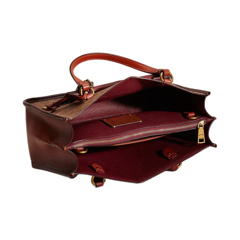 COACH Tyler Canvas With Calfskin Shoulder Bag Crossbody Bag Handbag Large Size Women's Brown & Red-2