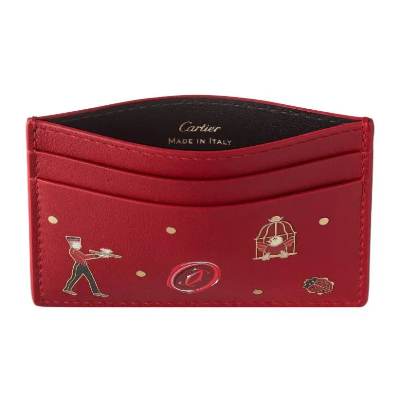 CARTIER Calfskin Card Holder Women's Red-2