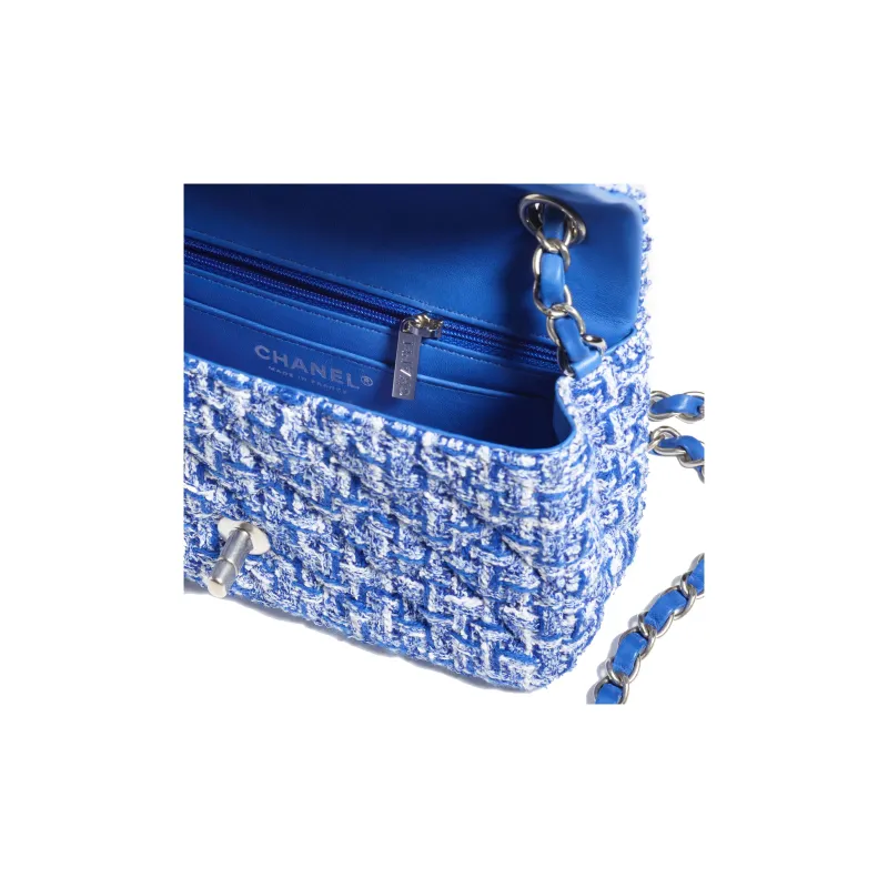 CHANEL Cotton Felt Flap Bag, Shoulder Bag, Crossbody Bag Mini Women's Blue/White-3