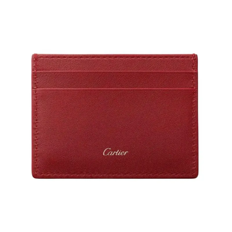 CARTIER Calfskin Card Holder Women's Red-1
