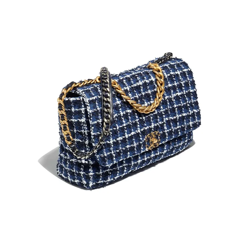 CHANEL 23P SS Cotton Tweed Shoulder Bag, Crossbody Bag Women's Marine Blue/White-1