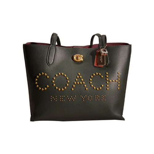COACH Willow Pebbled Leather With Canvas Tote Bag, Shopping Bag, Handbag, Shoulder Bag Women's Amazon Green