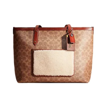 COACH Central Signature Coated Canvas With Delicate Calfskin Tote Bag Shopping Bag Handbag Shoulder Bag Women's Brown