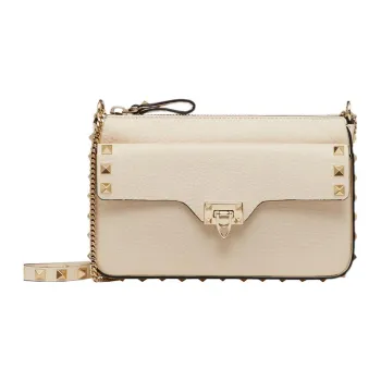 Valentino Rockstud Grained Calfskin One Shoulder Crossbody Clutches Women's White