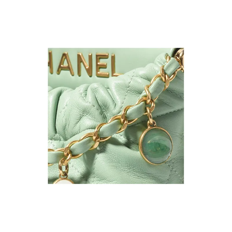 CHANEL Lambskin Bucket Bag, Shoulder Bag, Crossbody Bag Trumpets Women's Light Green-3