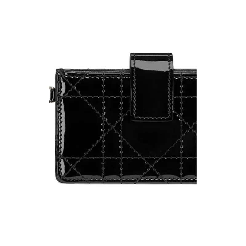 DIOR Patent Leather, Cow Leather Wicker Pattern 5 Compartment Card Holder Women's Black-3
