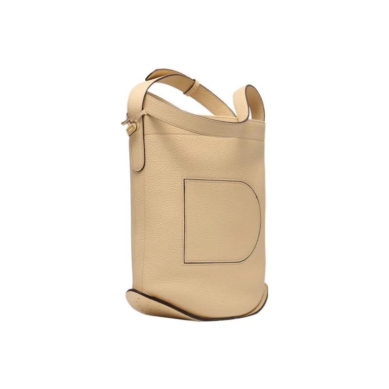 Delvau Pin Daily Textured Soft Leather Bucket Bags Shoulder Bag Crossbody Bag Women's Light Brown-1