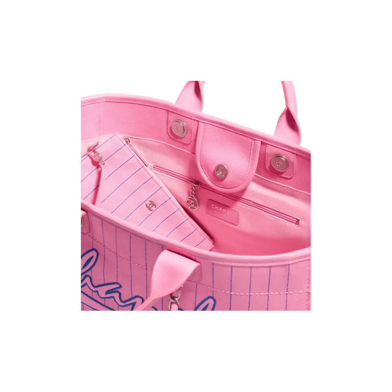 CHANEL Cotton With Calfskin Tote Bag, Shopping Bag, Handbag Extra Large Women's Pink & Blue-2